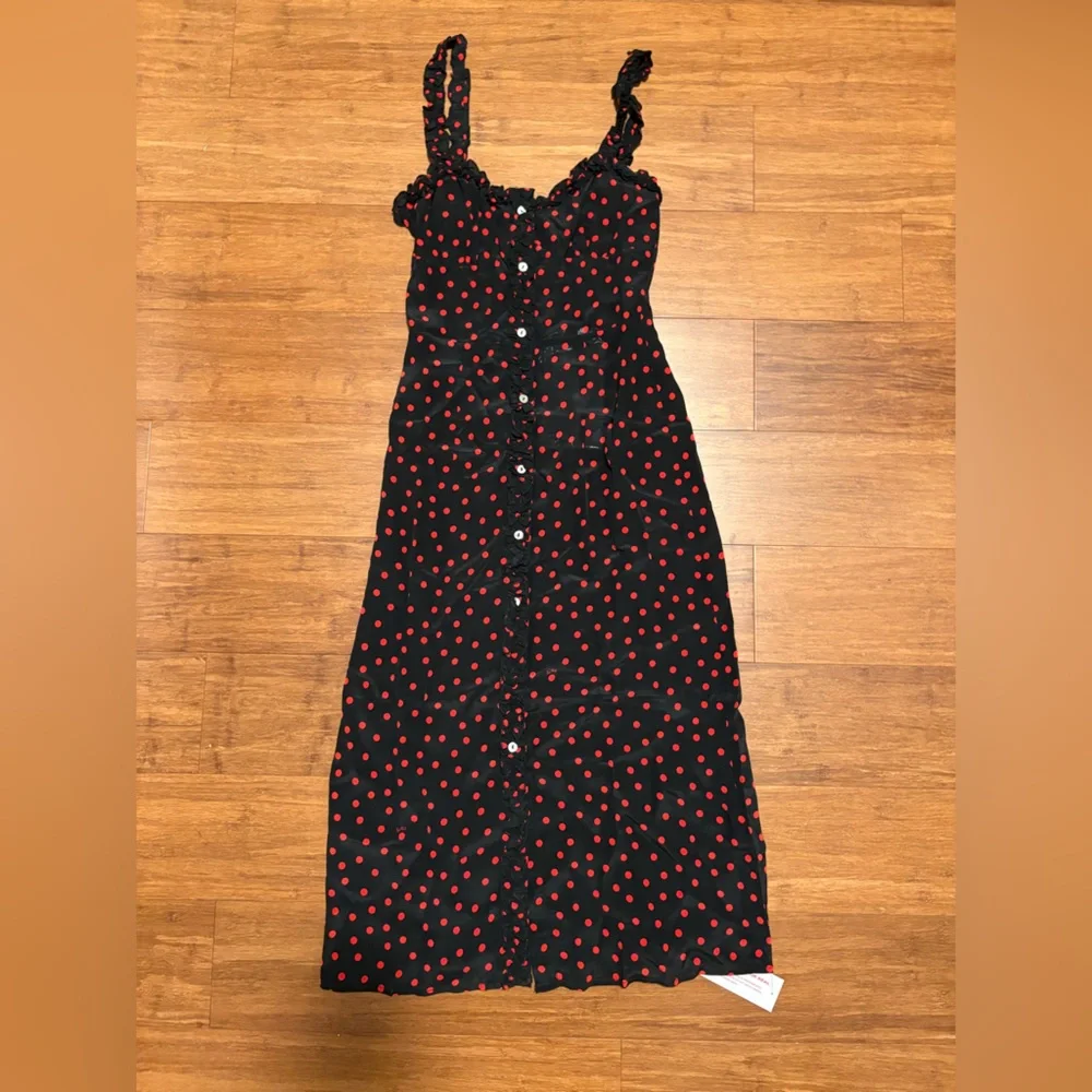 Reformation Par Black Midi Dress with Red Polka Dots - Picture 4 of 4